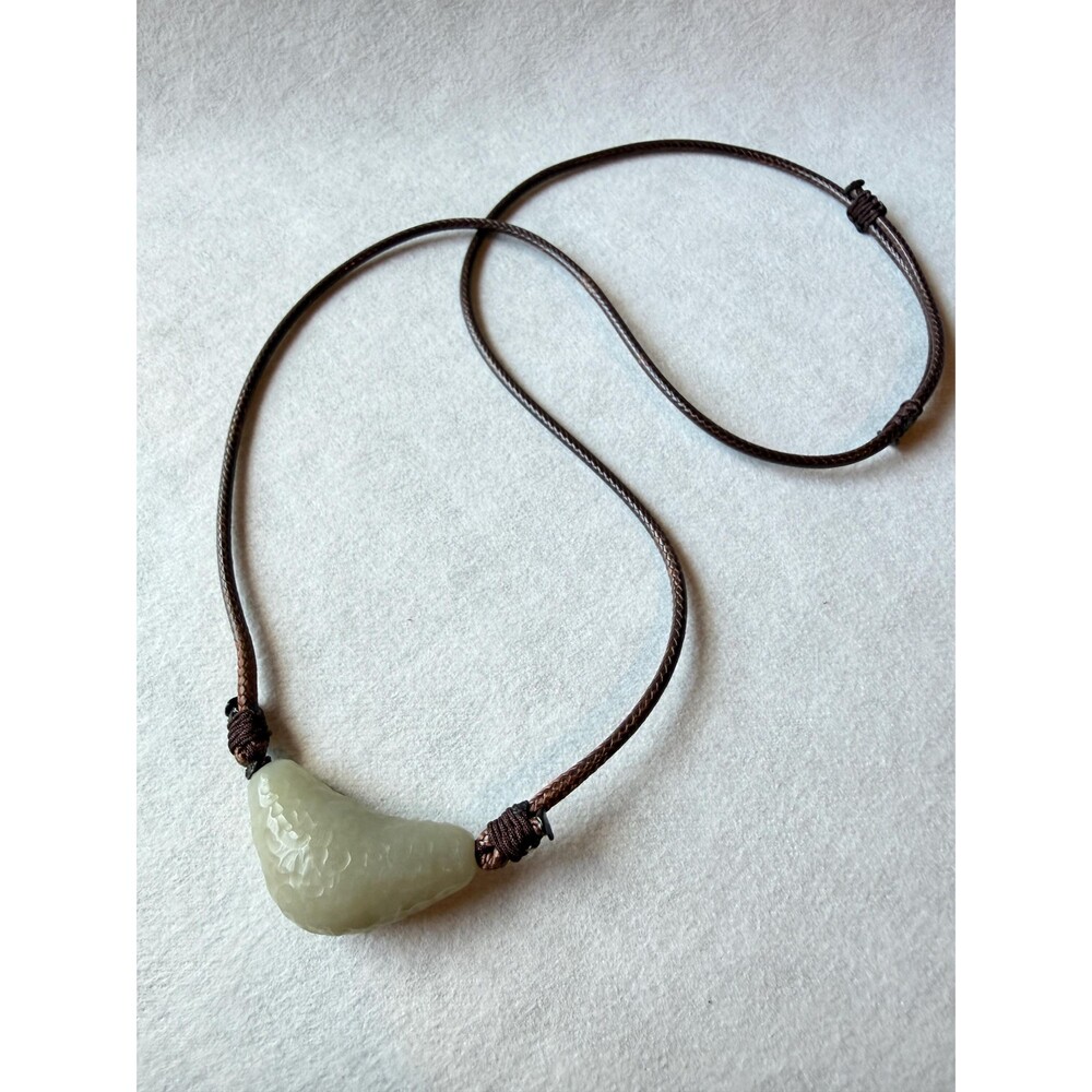 Natural White Jade Pendant Necklace OOAK Freeform Nugget  Chunky Organic Jade